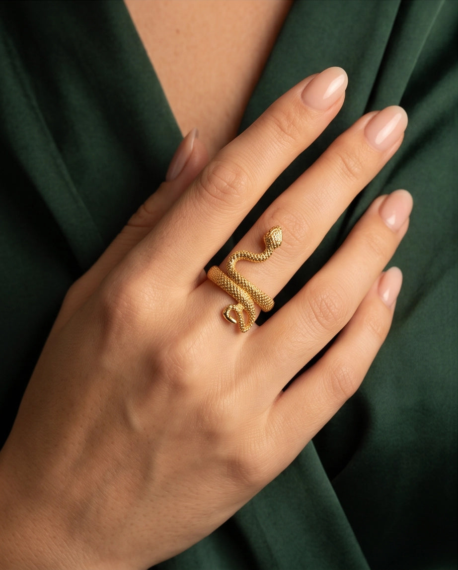 Gold Textured Serpent Wrap Ring