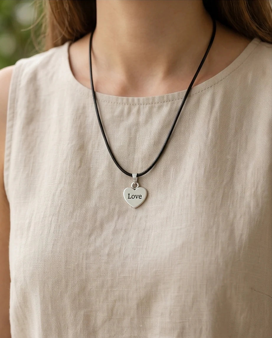 Silver Engraved Love Heart Necklace
