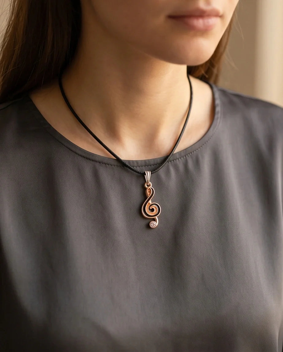 Rose Gold and Black Treble Clef Necklace