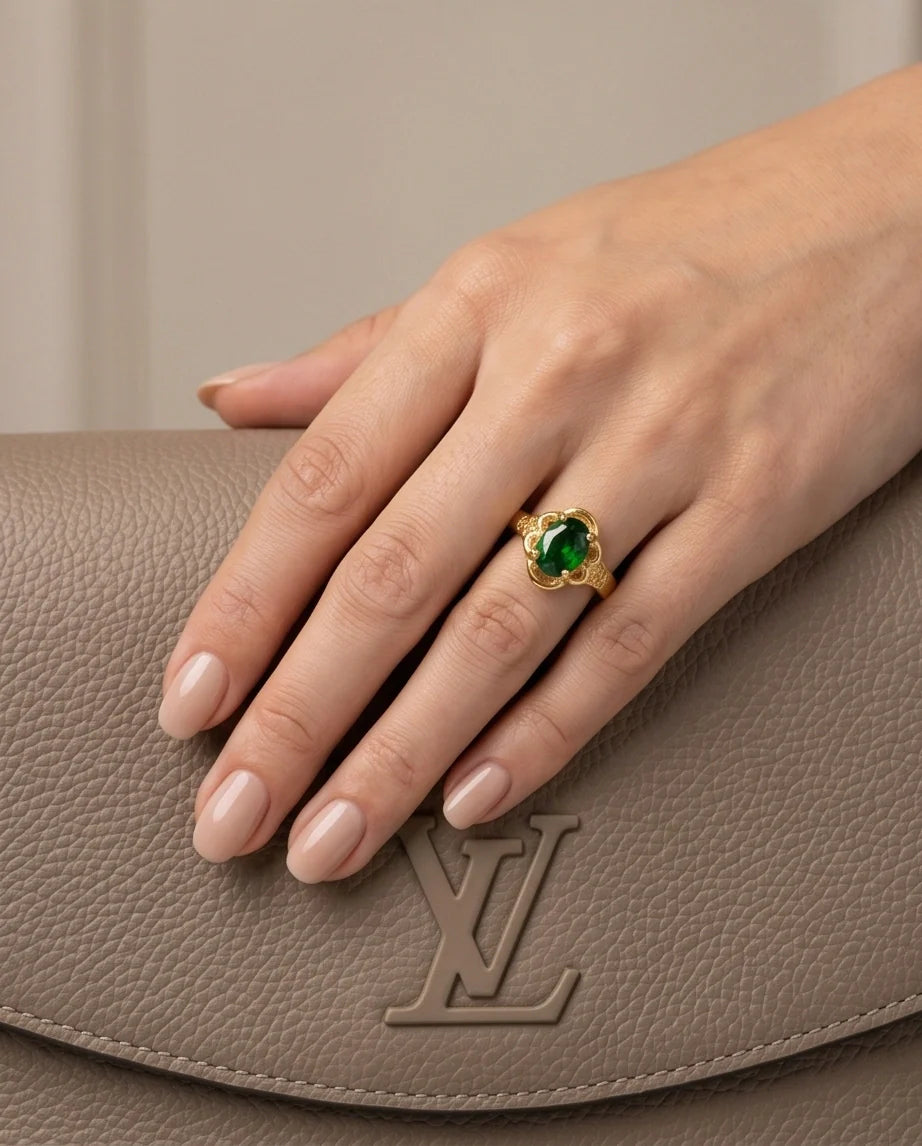 Golden Verdant Emerald Filigree Ring