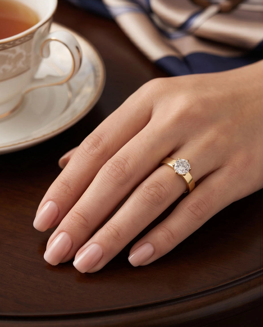 Gold Round Gemstone Classic Solitaire Ring