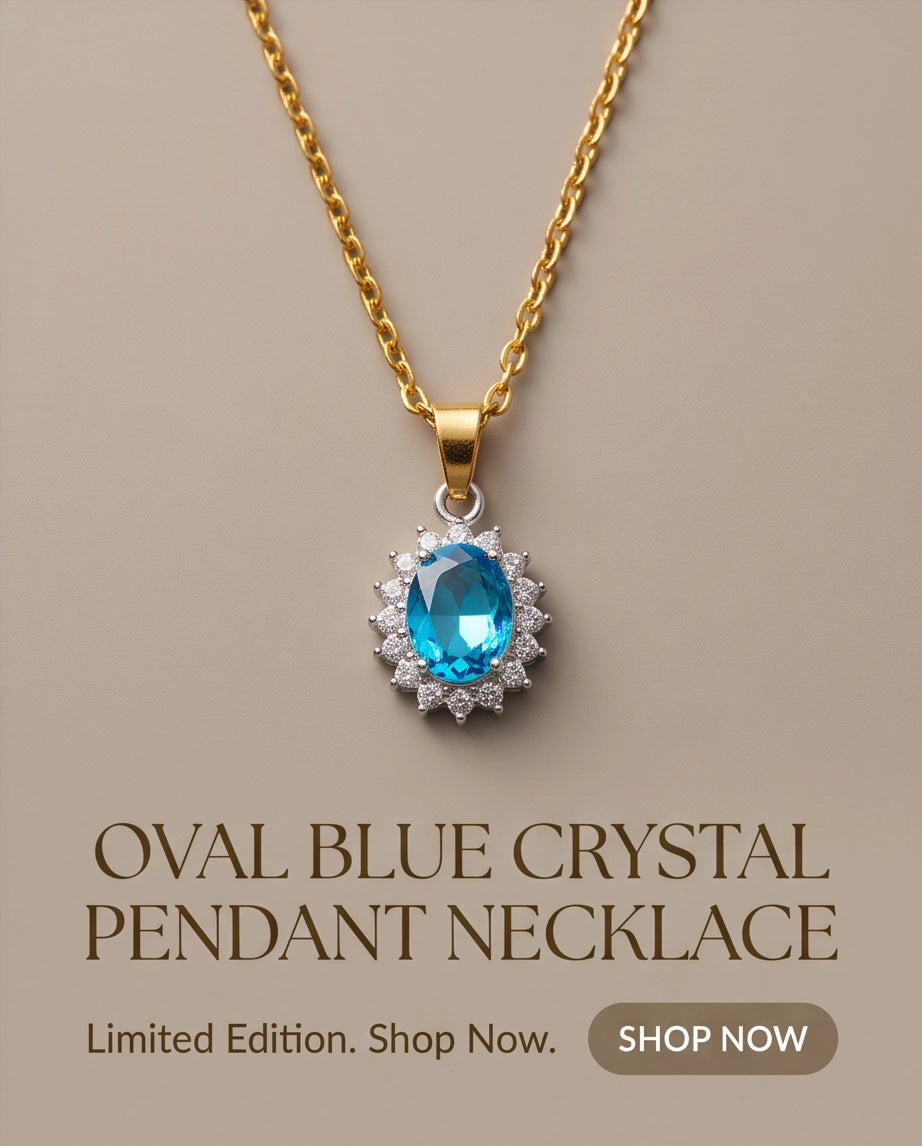 Silver Aquamarine Blue Oval Halo Medallion Pendant Necklace