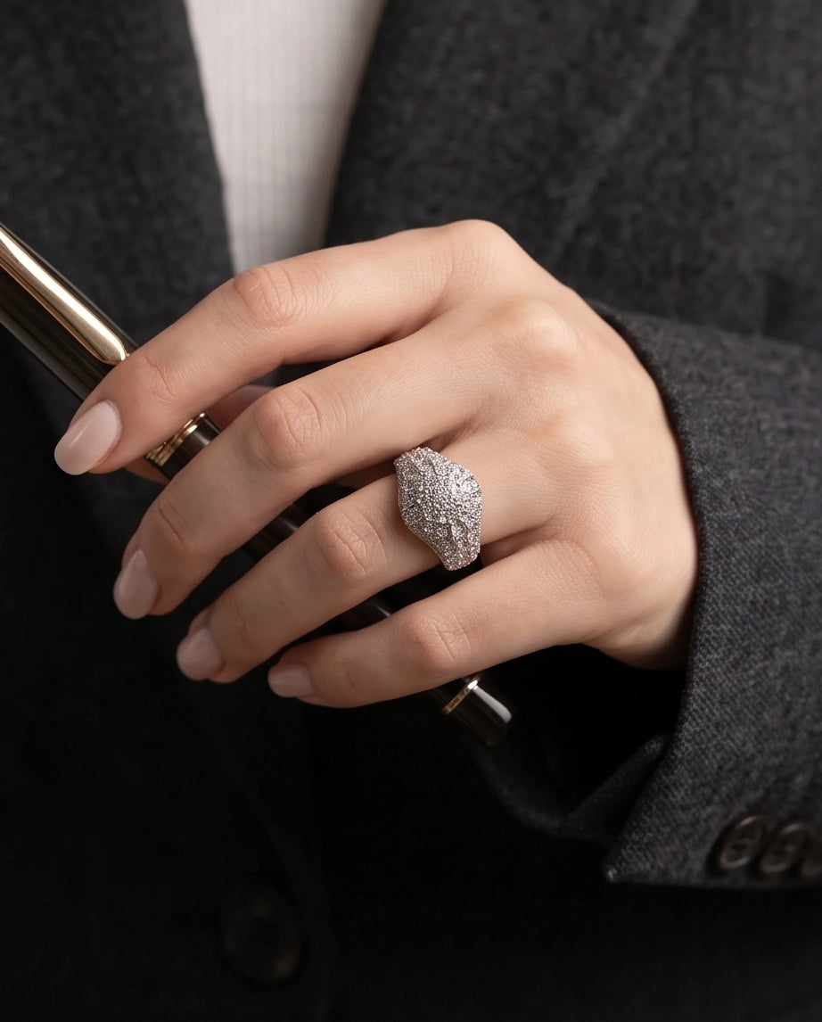 Full-Pavé Starburst Dome Signet Ring