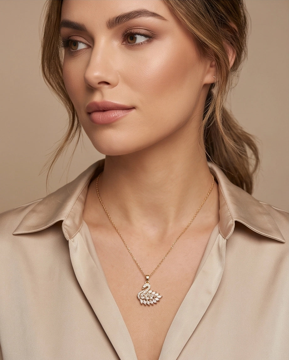Gold Crystal Swan Necklace