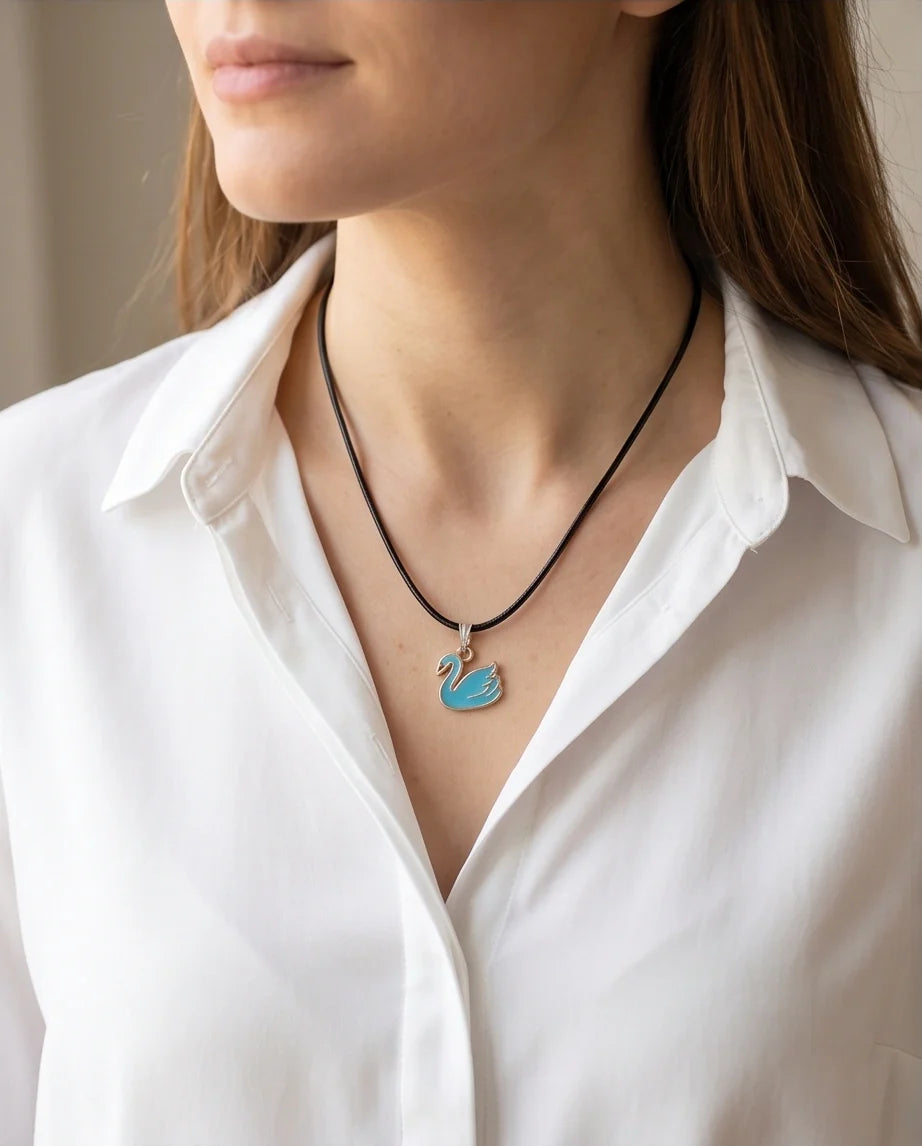 Gold and Turquoise Blue Swan Necklace