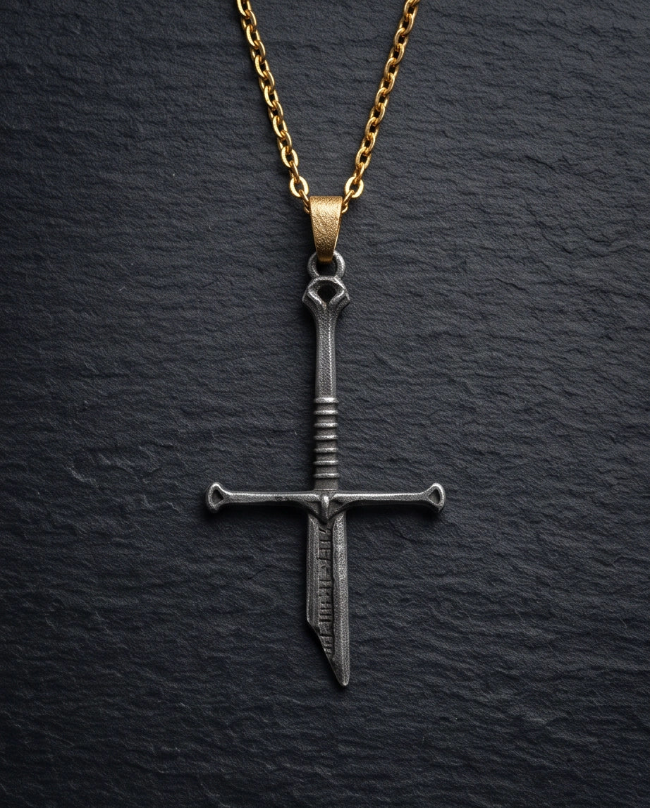 Silver Broken Sword Pendant Necklace