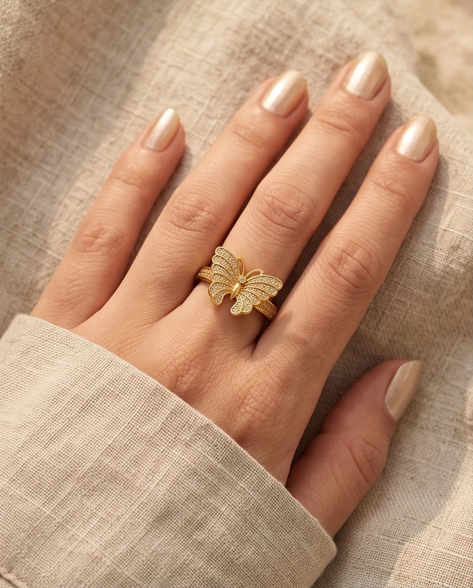 Pavé Monarch Butterfly Gold Ring