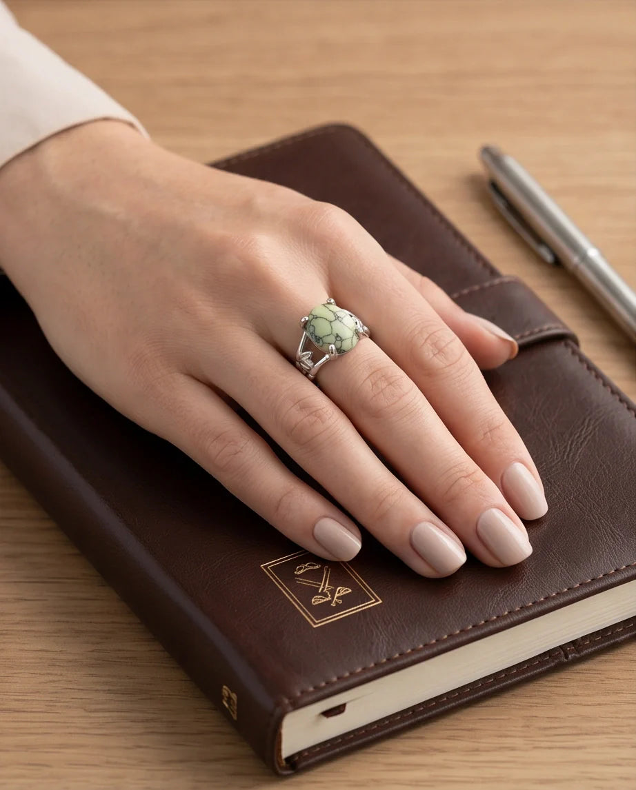 Earthy Mint Leaf Statement Ring
