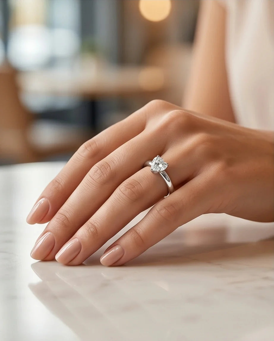 Sterling Silver Heart-Cut Moissanite Solitaire Ring
