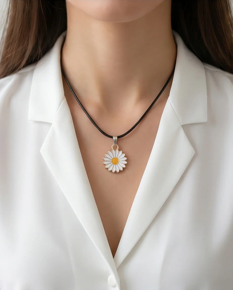 Gold and White Daisy Pendant Necklace