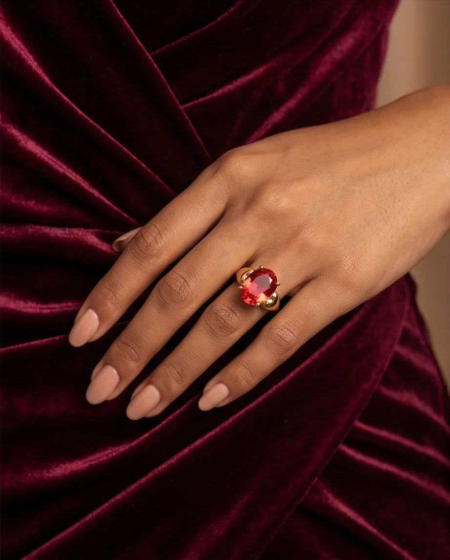Gold Plated Pink Morganite Oval Heart Accent Ring