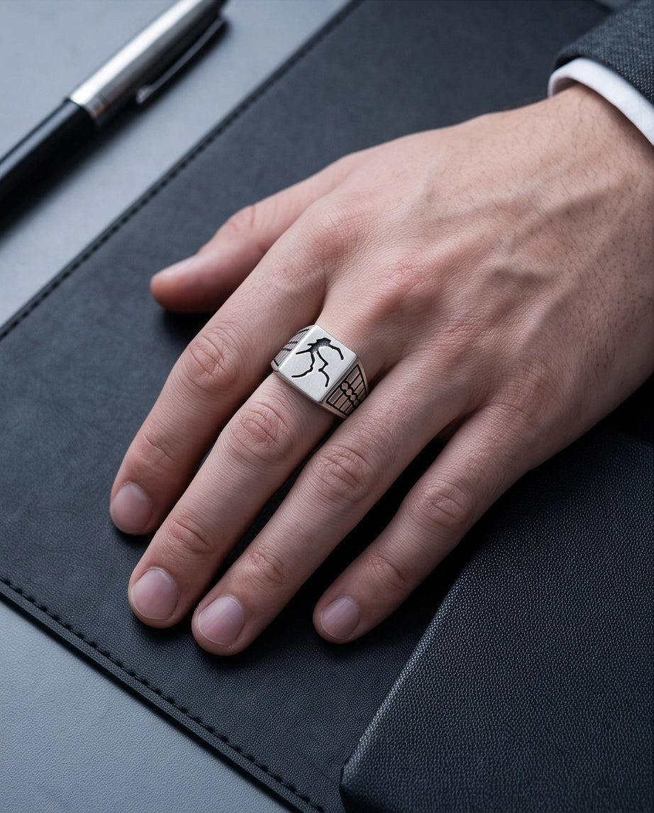 Minimalist Lightning Bolt Signet Ring