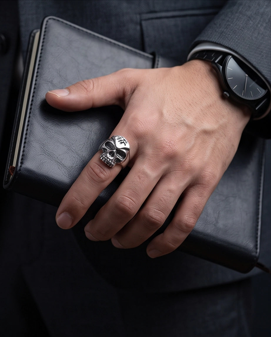 Spider Emblem Skull Signet Ring