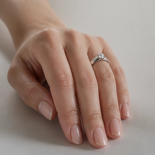 Silver Round Gemstone Classic Solitaire Ring