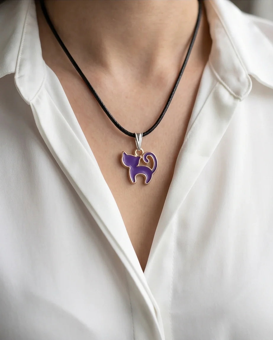 Playful Purple Cat Pendant