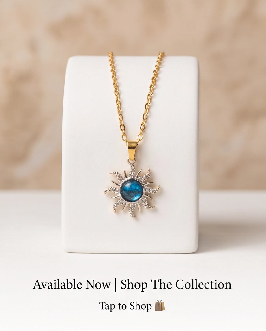 Silver Crystal Celestial Sunburst Galaxy Pendant Necklace