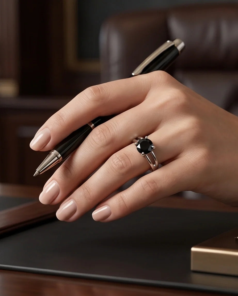 Sterling Silver Round-Cut Split Shank Black Onyx Ring