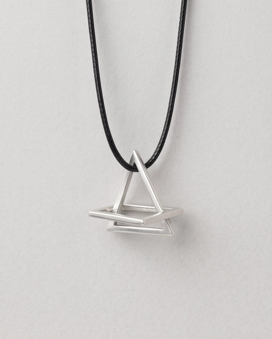 Silver Geometric Intersecting Triangle and Square Pendant Necklace