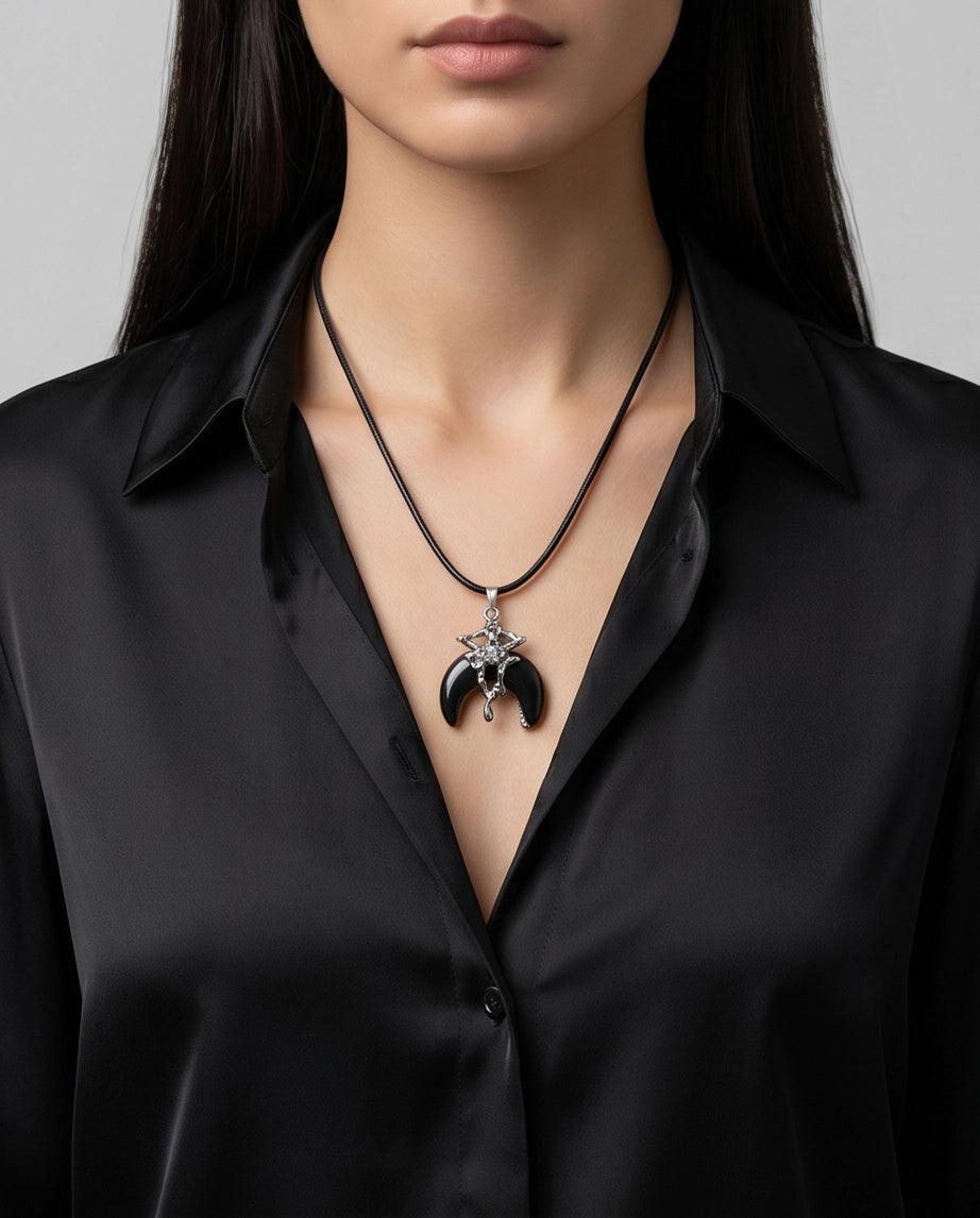 Gothic Liquid Metal Crescent Horn Pendant Necklace