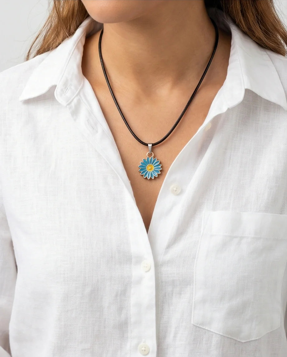 Gold and Turquoise Blue Daisy Necklace