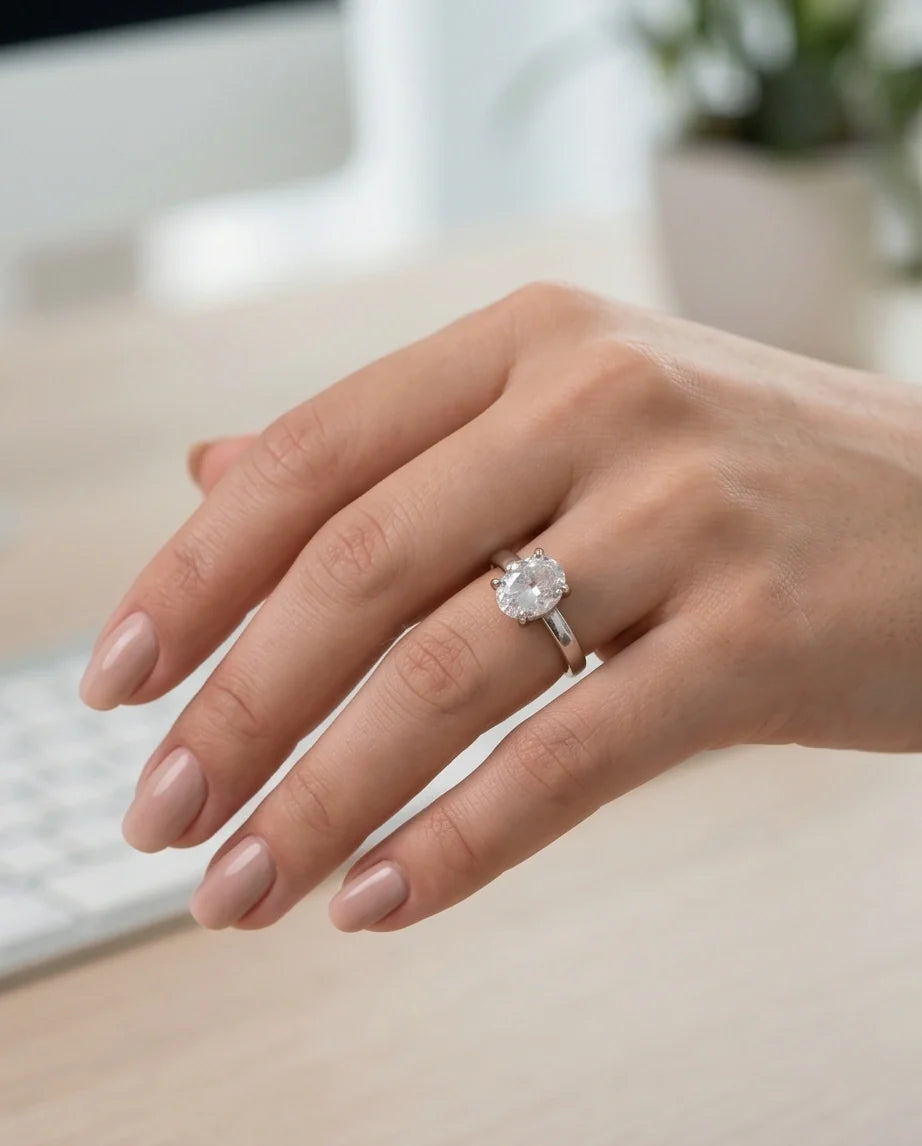 Sterling Silver Oval-Cut Moissanite Solitaire Ring