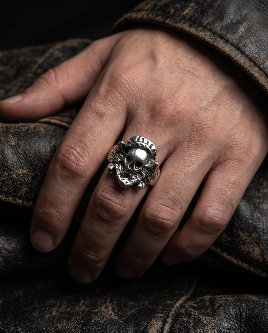 Crossbones Skull & Serpent Sculpted Ring