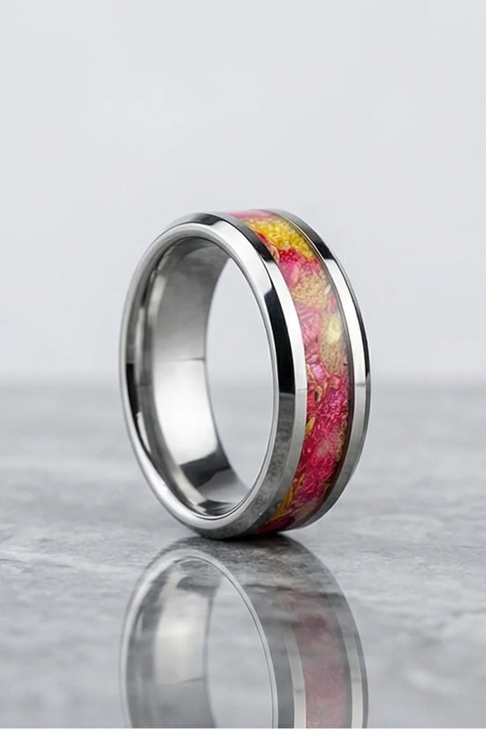 The Radiant Bloom: Polished Floral Inlay Band