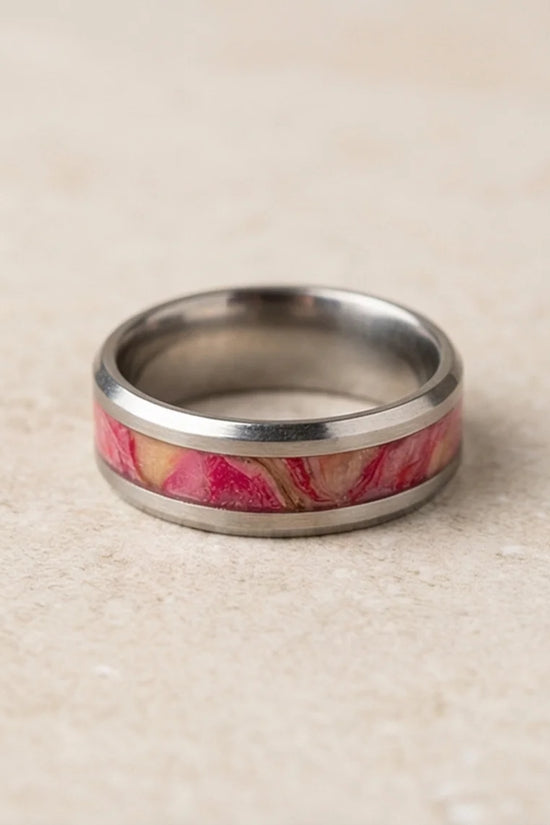 The Radiant Bloom: Polished Floral Inlay Band