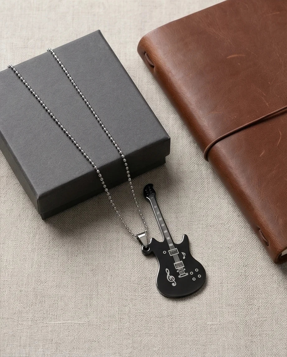 The Obsidian Rhythm: Electric Guitar Pendant