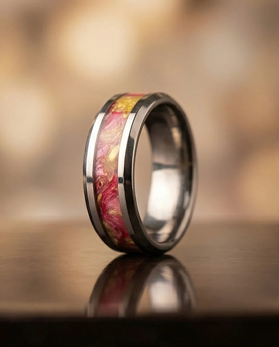 The Radiant Bloom: Polished Floral Inlay Band