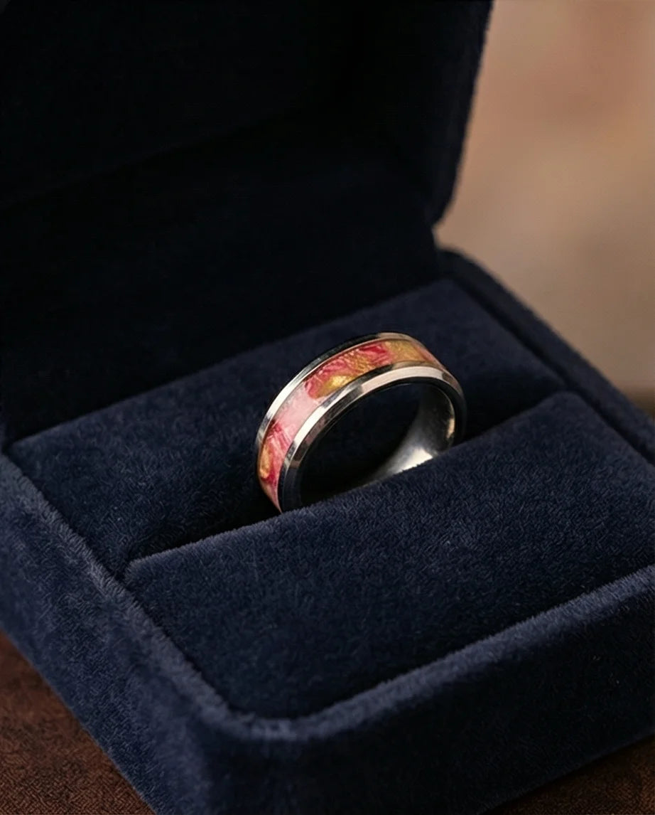 The Radiant Bloom: Polished Floral Inlay Band