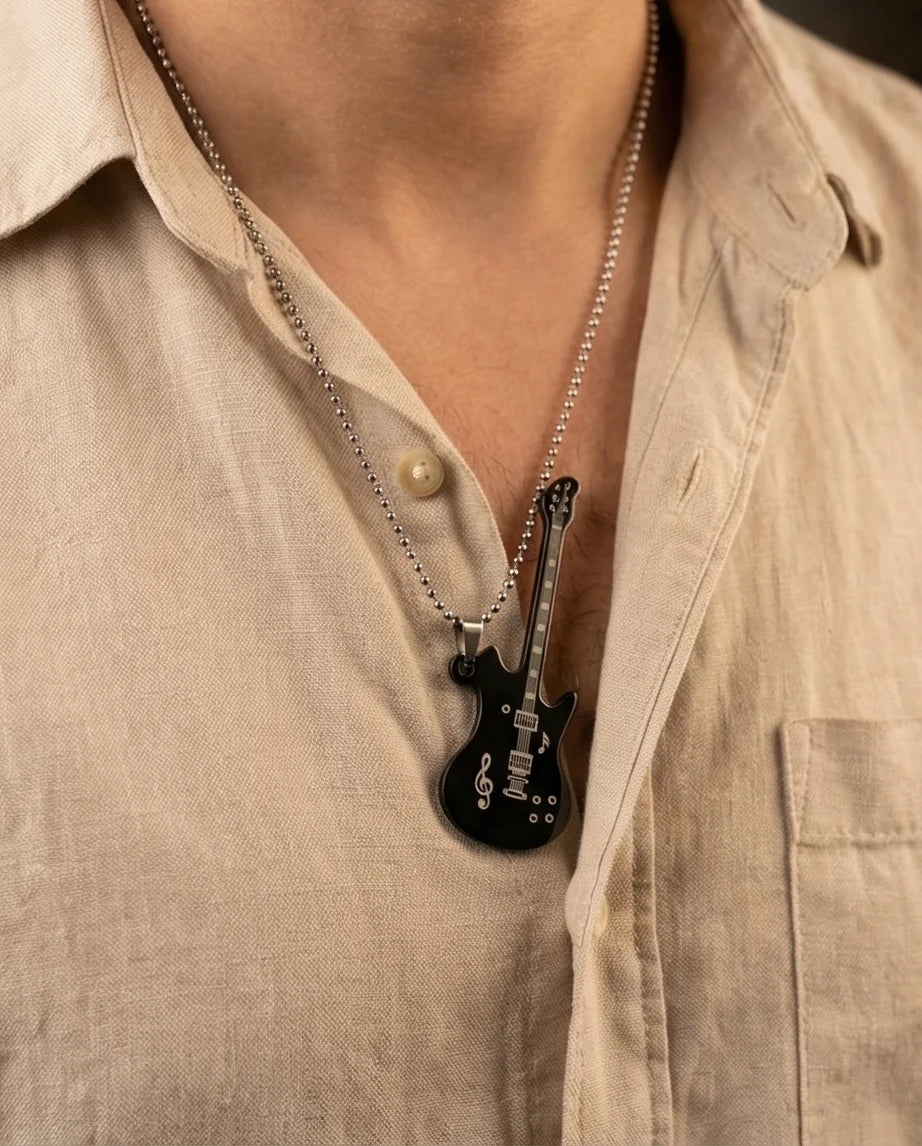 The Obsidian Rhythm: Electric Guitar Pendant