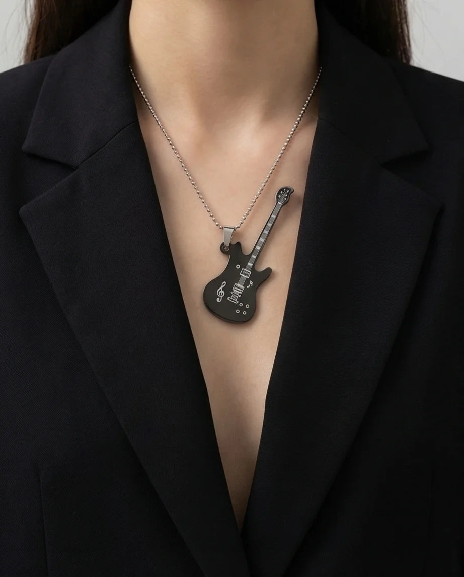 The Obsidian Rhythm: Electric Guitar Pendant