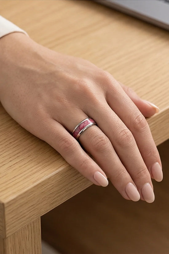 The Radiant Bloom: Polished Floral Inlay Band