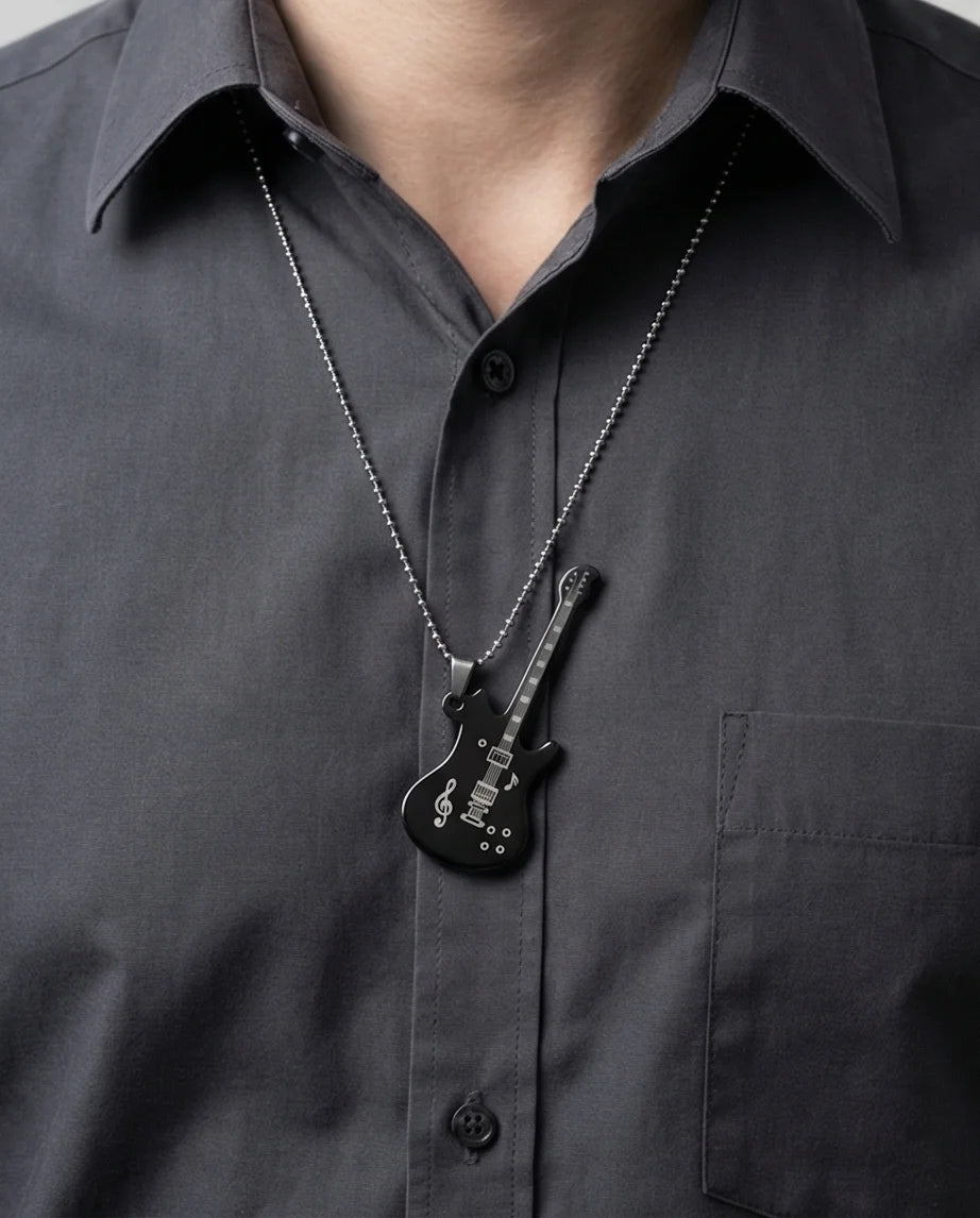 The Obsidian Rhythm: Electric Guitar Pendant