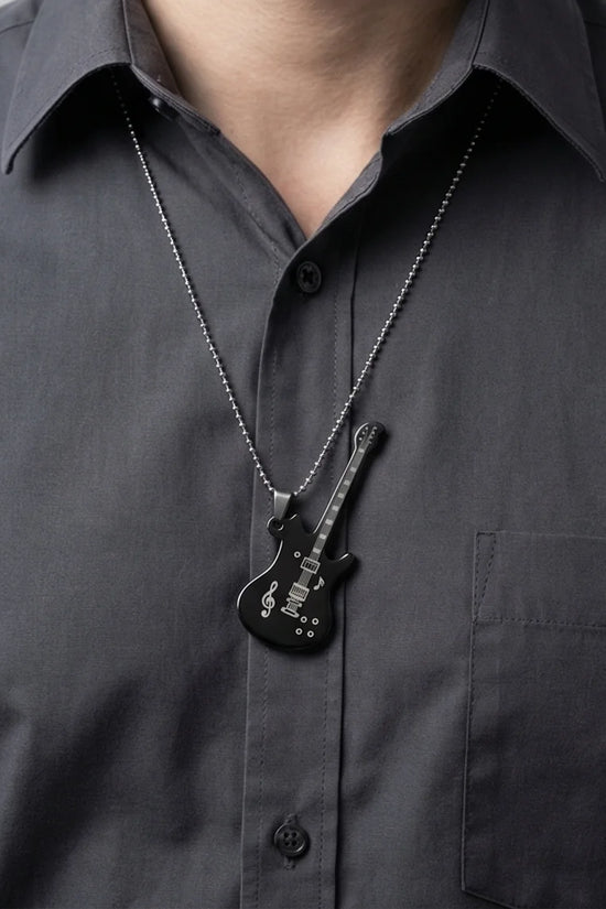 The Obsidian Rhythm: Electric Guitar Pendant