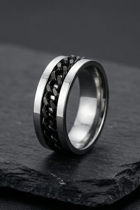 Iron Shadow: High-Contrast Chain Inlay Ring