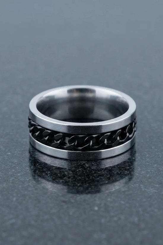 Iron Shadow: High-Contrast Chain Inlay Ring
