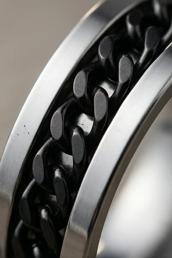 Iron Shadow: High-Contrast Chain Inlay Ring