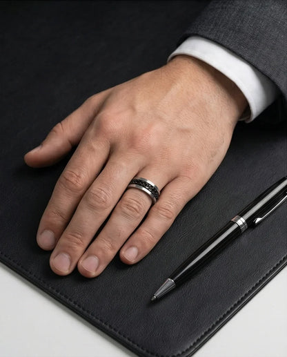 Iron Shadow: High-Contrast Chain Inlay Ring