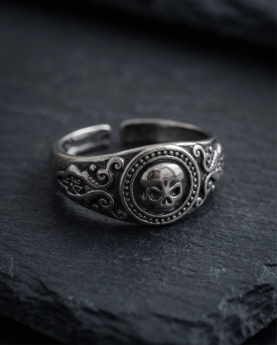 Ancient Guardian: Detailed Filigree Skull Ring