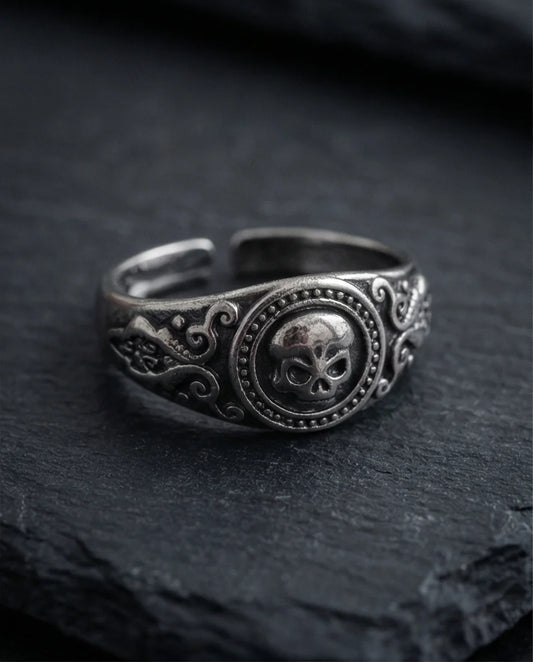 Ancient Guardian: Detailed Filigree Skull Ring