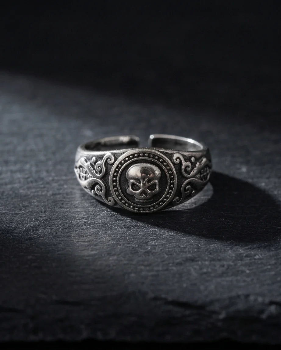 Ancient Guardian: Detailed Filigree Skull Ring