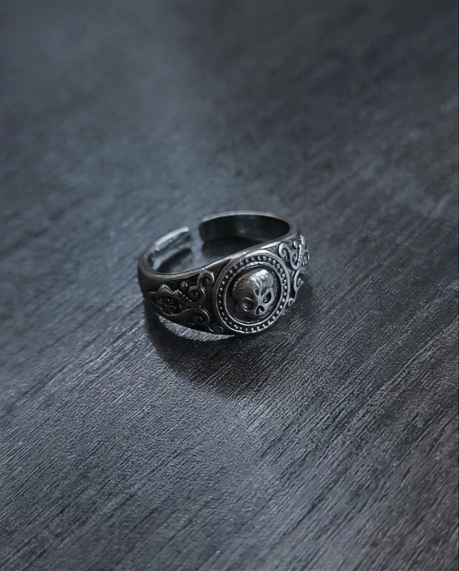 Ancient Guardian: Detailed Filigree Skull Ring
