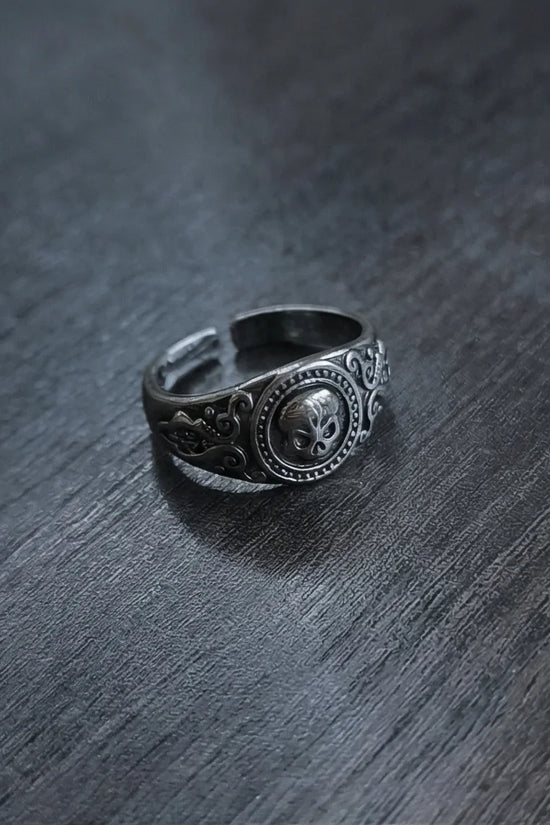 Ancient Guardian: Detailed Filigree Skull Ring