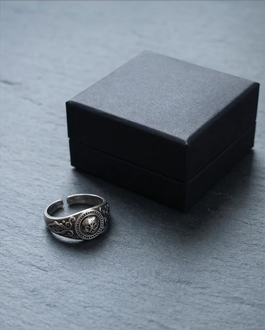 Ancient Guardian: Detailed Filigree Skull Ring