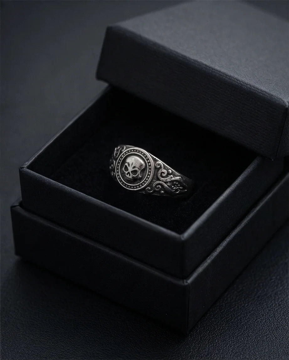 Ancient Guardian: Detailed Filigree Skull Ring
