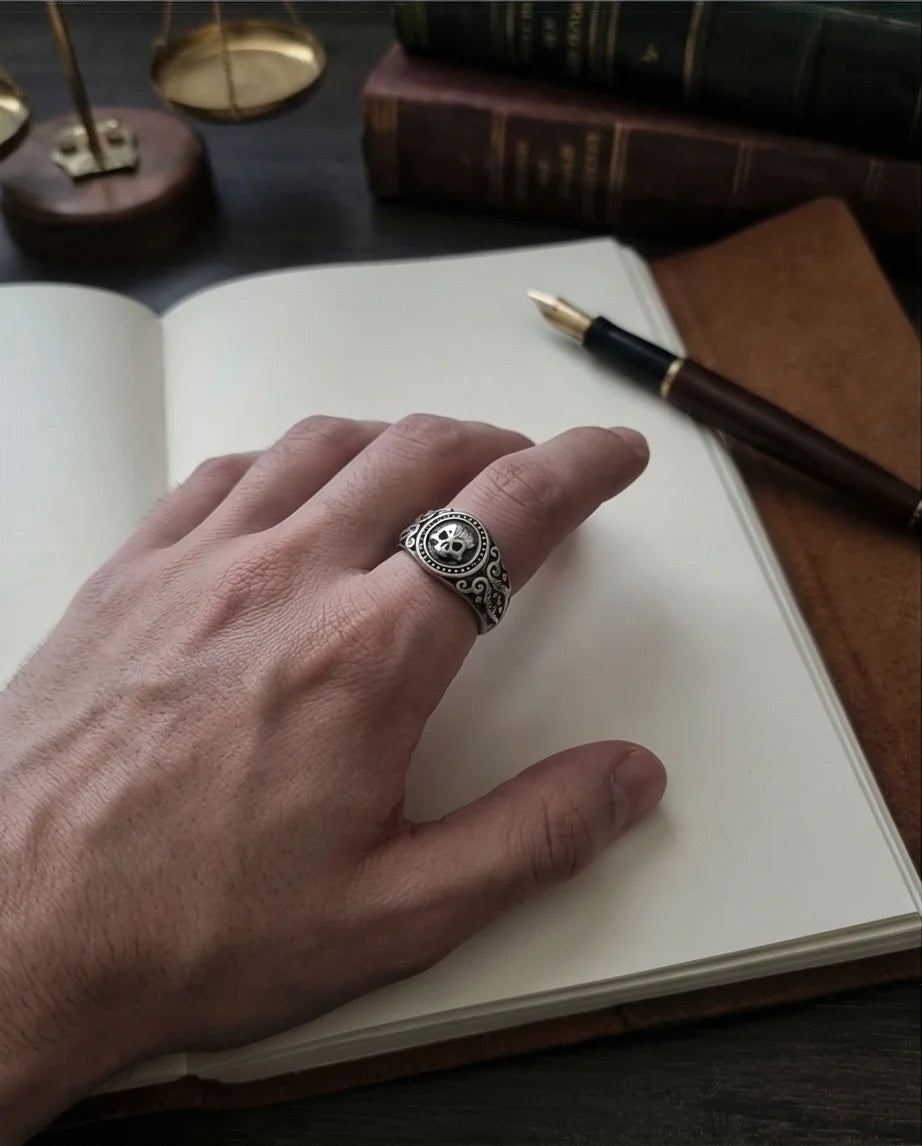 Ancient Guardian: Detailed Filigree Skull Ring