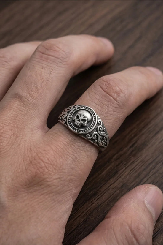 Ancient Guardian: Detailed Filigree Skull Ring