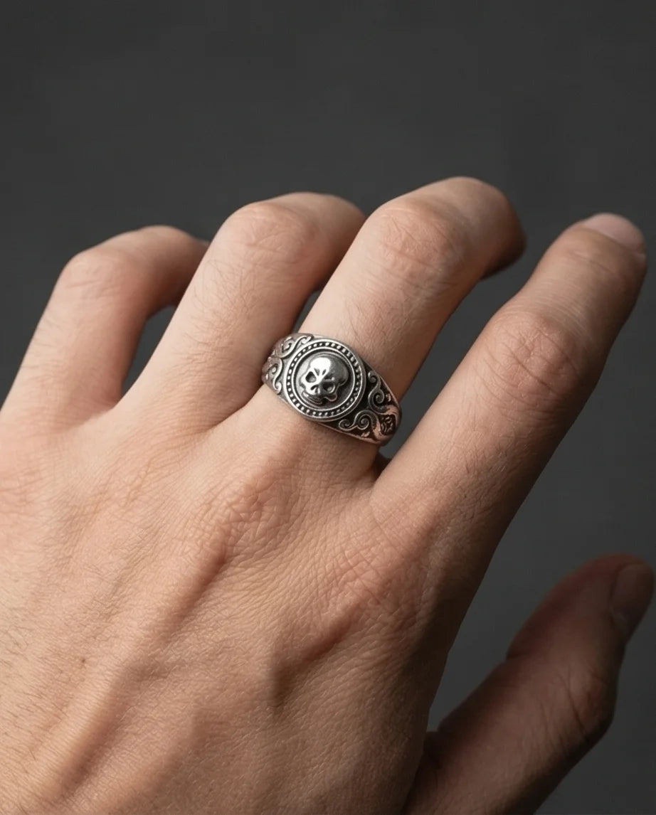 Ancient Guardian: Detailed Filigree Skull Ring